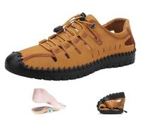 DXZXDJIU Sandales d'été élégantes et respirantes for hommes - Chaussures de marche plates, imperméables et antidérapantes en cuir faites à la main(Brown,42)