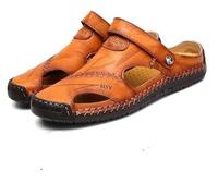 DXZXDJIU Sandales d'extérieur Respirantes en Cuir Souple for Homme, Grande Taille, idéales for la Plage et la randonnée.(Yellow,47)