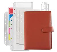 DY.2ten Ensemble de bloc-notes A6 rechargeable avec couverture - Couverture de classeur en polyuréthane à 6 trous + 90 feuilles (180 pages) de papier ligné + 2 A6 Pochettes Perforées