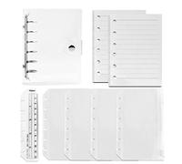 DY.2ten Ensemble de bloc-notes A7 rechargeable avec couverture - Couverture de classeur en PVC à 6 trous + 90 feuilles (180 pages) de papier ligné + 4 pochettes A7 à fermeture éclair + règle