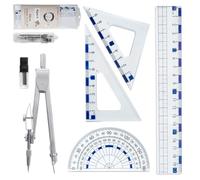 DY.2ten Ensemble de Géométrie,Kit Geometrie Compas, Règles 20cm, rapporteur d'angle, équerres ，pour étudiants, Kit Géométrie pour étudiants，fourniture scolaire， 6 Pièces
