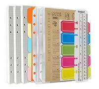DY.2ten Lot de recharges A5 pour carnet de notes à 6 trous - 135 feuilles de papier graphique + 2 pochettes A5 à fermeture éclair + 5 intercalaires A5 + onglets pour notes + index avec date + règle