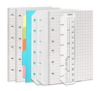 DY.2ten Lot de recharges pour carnet de notes a7 à 6 trous - 135 feuilles (270 pages) de papier graphique + 2 pochettes à fermeture éclair + 5 intercalaires, pour recharges de papier Filofax