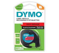 DYMO LetraTag Étiquettes en plastique Authentique | 12 mm x 4 m | impression en noir sur fond rouge | Étiquettes autocollantes pour étiqueteuse DYMO LetraTag