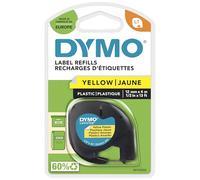 DYMO LetraTag Étiquettes en plastique Authentique | 12 mm x 4 m | impression en noir sur fond jaune | Étiquettes autocollantes pour étiqueteuse DYMO LetraTag