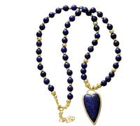 Dyale Collier ras du cou court en perles de labradorite avec pendentif en forme de cœur et pierre de Bohême, 19cm, Pierre, Agate