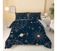 dyausi Astrologie Couette 140x200 Imprimée Constellation Étoilée - Couette 4 Saisons Reversible avec Motif Bohème Mystique - Édredon 1 Personne Lavable en Machine et Taie d'oreiller - RY-405