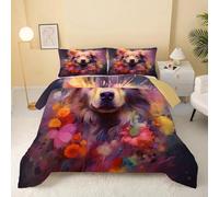 dyausi Chien Abstrait Couette 180x220 Imprimée Pop Art Coloré - Couette 4 Saisons Reversible avec Motif Border Collie - Édredon 2 Personnes Lavable en Machine et Taie d'oreiller - RY-179