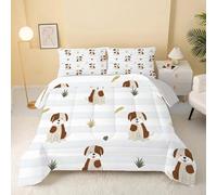 dyausi Chien Couette 140x200 Imprimée Chiots Marron Et Blanc - Couette 4 Saisons Reversible avec Motif Plumes - Édredon 1 Personne Lavable en Machine et Taie d'oreiller - RY-616