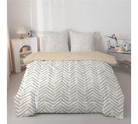 dyausi Couette 140x200 - Couette Imprimée Géométrique - Couette 4 Saisons Reversible avec Motif Abstrait Texture Lignes - Couette 1 Personne Lavable en Machine et Taie d'oreiller - Beige H15