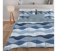 dyausi Couette 200x200 cm - Couette imprimée 200x200 Rayures Ondulées Réversible - Couette sans Housse pour 4 Saisons - Couette 2 Personnes et 2 Taies d'oreiller 65x65 cm - Bleu