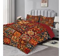 dyausi Couette 200x200 - Couette Imprimée Patchwork - Couette 4 Saisons Motif Bohème Fleurs - Couette sans Housse Lavable pour Lit 2 Personnes et Taies d'oreiller - Rouge B53