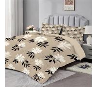 dyausi Couette 220x240 cm - Couette imprimée 220x240 Fleurs Réversible - Couette sans Housse pour 4 Saisons - Édredon Super Douce et 2 Taies d'oreiller 65x65 cm - Beige