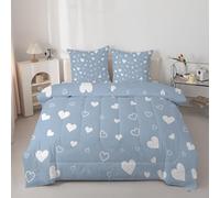 dyausi Couette 220x240 - Couette Imprimée Amour Coeur - Couette 4 Saisons Motif Minimaliste Kawaii Mignon - Couette Réversible 2 Personnes Édredon Lavable et Taies d'oreiller 65x65 - Bleu Blanc G80