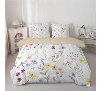 dyausi Couette 220x240 - Couette Imprimée Botanique - Couette 4 Saisons Motif Aquarelle Plante Fleurs - Couette Réversible 2 Personnes Édredon Lavable et Taies d'oreiller 65x65 - Beige Blanc G129