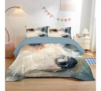 dyausi Couette 220x240 - Couette Imprimée Chien - Couette 4 Saisons Motif Dessin Animé Animaux - Couette Réversible 2 Personnes Édredon Lavable et Taies d'oreiller 65x65 - Bleu Beige B100