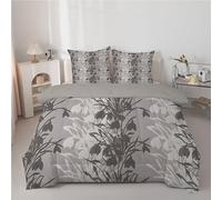 dyausi Couette 220x240 - Couette Imprimée Fleurs - Couette 4 Saisons Motif Vintage Abstrait Botanique - Couette Réversible 2 Personnes Édredon Lavable et Taies d'oreiller 65x65 - Gris F30