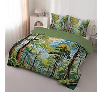 dyausi Couette 220x240 - Couette Imprimée Forêt - Couette 4 Saisons Motif Naturel Plante - Couette Réversible 2 Personnes Édredon Lavable et Taies d'oreiller 65x65 - Vert C227