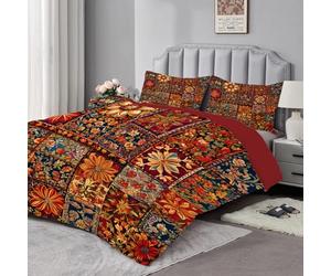 dyausi Couette 220x240 - Couette Imprimée Patchwork - Couette 4 Saisons Motif Bohème Fleurs - Couette Réversible 2 Personnes Édredon Lavable et Taies d'oreiller 65x65 - Rouge B53