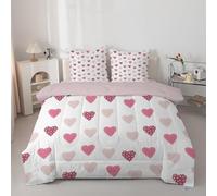 dyausi Couette 260x240 - Couette Imprimée Amour Coeur - Couette 2 Personnes avec Motif Mignon à Pois Cœur - Édredon Lavable en Machine - Couette 240x260 et 2 Taies d'oreiller - Rose Blanc G77