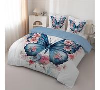 dyausi Couette 260x240 - Couette Imprimée Aquarelle Fleur - Couette 2 Personnes avec Motif Papillon Plantes - Édredon Lavable en Machine - Couette 240x260 et 2 Taies d'oreiller - H-312