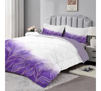 dyausi Couette 260x240 - Couette Imprimée Botanique - Couette 2 Personnes avec Motif Dégradé Aquarelle - Édredon Lavable en Machine - Couette 240x260 et 2 Taies d'oreiller - Violet Blanc B24