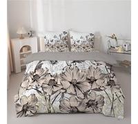 dyausi Couette 260x240 - Couette Imprimée Floral Fleurs - Couette 2 Personnes avec Motif Vintage Papillon Bohème - Édredon Lavable en Machine - Couette 240x260 et 2 Taies d'oreiller - Gris Beige F77