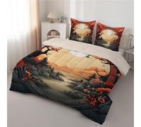 dyausi Couette 260x240 - Couette Imprimée Japon Fleurs de Cerisier - Couette 2 Personnes avec Motif Japonais Mont Fuji - Édredon Lavable en Machine - Couette 240x260 et 2 Taies d'oreiller - H-57