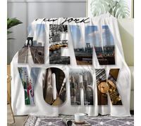 dyausi Couverture Polaire New York Géométrie - Plaid Site Touristique Jeté de Canapé - Plaid Lit 2 Personnes en Flanelle Doux et Chaud 220x240 cm, G-53