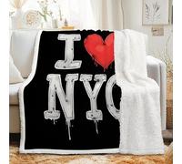 dyausi Couverture Sherpa à Motif New York 160x200 cm - Plaid Polaire Double Epaisseur Douillette et Chaud - Ville J'aime New York Décoratif Plaid Canape pour Lit 1 Personne ou Canapé, G-1058