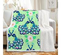 dyausi Couverture Sherpa à Motif Paon Plume 150x200 cm - Plaid Polaire Double Epaisseur Douillette et Chaud - Magnifique Oiseau Bohème Décoratif Plaid Canape pour Lit 1 Personne ou Canapé, G-639
