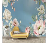 dyausi Papier Peint Bleu, Papier Peint Panoramique Fleurs rétro florales Autocollant, Photo Poster Mural Décoration pour Salon, Chambre, 150x105cm - N227