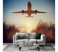 dyausi Papier Peint Panoramique Avion Papier Peint Intissé Autocollant, Grand Poster Mural Décoration pour Salon, Chambre Adhésif Mural, 200x140cm - Paysage coucher de soleil Orange L23