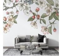 dyausi Papier Peint Panoramique Feuilles fleuries Papier Peint Intissé Autocollant, Grand Poster Mural Décoration pour Salon, Chambre Adhésif Mural, 300x210cm - Imprimé botanique Rose/Blanc L8