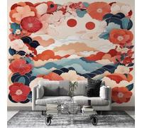 dyausi Papier Peint Panoramique Fleurs japonaises - Papier Peint Intissé Autocollant, Grand Poster Mural Décoration pour Salon, Chambre Adhésif Mural, 250x175cm - Paysage rétro Rouge/Orange L26