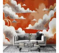 dyausi Papier Peint Panoramique Style japonais - Papier Peint Intissé Autocollant, Grand Poster Mural Décoration pour Salon, Chambre Adhésif Mural, 300x210cm - Nuages abstraits Orange L41