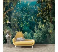 dyausi Papier Peint Paysage naturel, Papier Peint Panoramique ForêT Fantastique Autocollant, Grand Poster Mural Décoration pour Salon, Chambre, 350x256cm - Lucioles Vertes U33