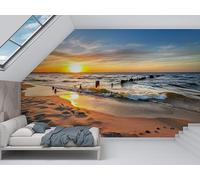 dyausi Papier Peint Plage Mer, Papier Peint Panoramique Palmiers Autocollant, Photo Poster Mural Décoration pour Salon, Chambre, 130x80cm - Paysage au coucher du soleil V1