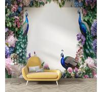 dyausi Papier Peint Tropical, Panoramique Motif paon Papier Peint Intissé Autocollant, Grand Poster Mural Décoration pour Salon, Chambre Adhésif Mural, 200x140cm - Fleurs O15