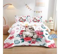 dyausi Pâques Couette 140x200 Lapin Gris Cœurs Rouges - Couette 4 Saisons Imprimée Pivoines Roses Œufs De Pâques Reversible - Couette 1 Personne Lavable en Machine et Taie d'oreiller - RY-52