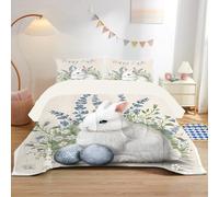 dyausi Pâques Couette 180x220 Imprimée Floral Bleu Marguerites - Couette 4 Saisons Reversible avec Motif Lapin Fleurs De Delphinium - Couette 2 Personnes Lavable en Machine et Taie d'oreiller - RY-31