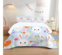 dyausi Pâques Couette 180x220 Imprimée Lapin Blanc Fleurs - Couette 4 Saisons Reversible avec Motif Printemps Œufs De Pâques - Couette 2 Personnes Lavable en Machine et Taie d'oreiller - RY-27