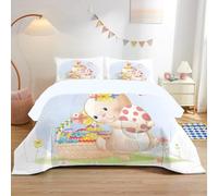 dyausi Pâques Couette 200x200 Imprimée Lapin Mignon Oiseau Bleu - Couette 4 Saisons Motif Motif À Pois Œuf De Pâques - Couette sans Housse Lavable pour Lit 2 Personnes et Taies d'oreiller - RY-41