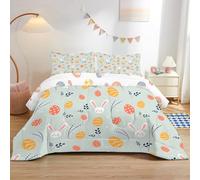 dyausi Pâques Couette 200x200 Lapin Blanc Printemps - Couette 4 Saisons Imprimée Œufs À Pois Branches De Saule Motif - Couette sans Housse Lavable pour Lit 2 Personnes et Taies d'oreiller - RY-44