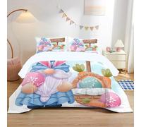 dyausi Pâques Couette 220x240 Imprimée Lutin De Pâques Carottes - Couette 4 Saisons Motif Oreilles De Lapin Œuf - Couette Réversible 2 Personnes Édredon Lavable et Taies d'oreiller 65x65 - RY-19