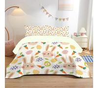 dyausi Pâques Couette 220x240 Lapin Mignon Pois - Couette 4 Saisons Imprimée Carottes Œufs Décorés Motif - Couette Réversible 2 Personnes Édredon Lavable et Taies d'oreiller 65x65 - RY-22