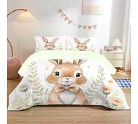 dyausi Pâques Couette 260x240 Lapin Brins Floraux - Couette 2 Personnes Imprimée Nœud Papillon Beige Œuf De Pâques Motif - Édredon Lavable en Machine et 2 Taies d'oreiller - RY-14