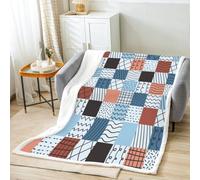 dyausi Patchwork Plaid Grille Doodle 100x200 cm, Couverture Polaire Sherpa | Motif Abstrait Damier Aztèque, Épaisse et Chaud Plaid Canapé pour le Voyage, Chambre, Salon, Déco Cadeau