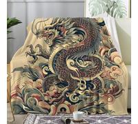 dyausi Plaid Polaire Style Japonais Dragon - Couverture Douce et Chaude pour Lit 2 Personnes - Plaid Asiatique Couvre Lit en Flanelle, 180x220 cm G-119