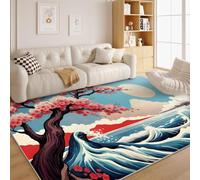 dyausi Tapis Mont Fuji Motif Marin Style Asiatique - Carpet Paysage Moquette de Sol Doux et Antiderapant à Poils Courts Sol Décor à La Maison Interieur Entree 40x60 cm, Fleurs de Cerisier Y17